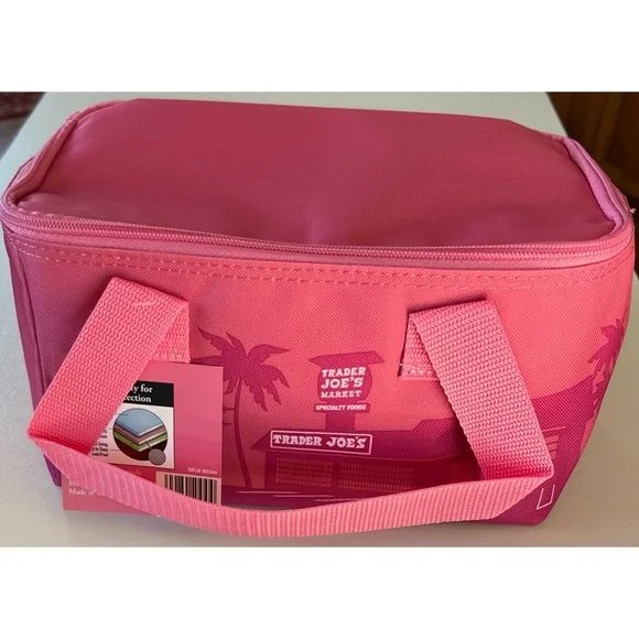 NWT Trader Joe's Pink Mini Insulated Cooler Lunch Bag - Picture 1 of 5
